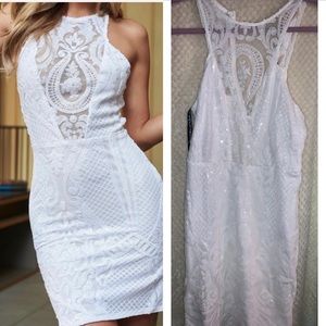 Club L White Baroque Sequin Dress NWT